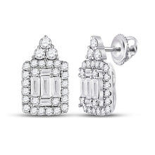  14k White Gold Womens Baguette Diamond Cluster Earrings 1/2 Cttw
