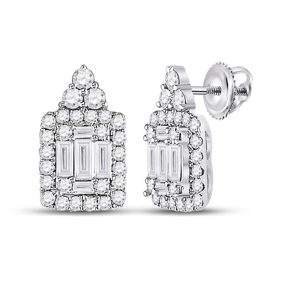 14k White Gold Womens Baguette Diamond Cluster Earrings 1/2 Cttw