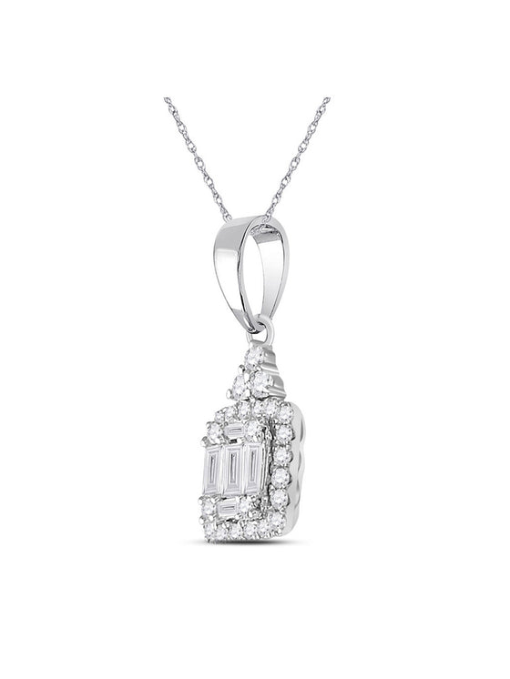 14k White Gold Womens Baguette Diamond Square Cluster Pendant 1/3 Cttw