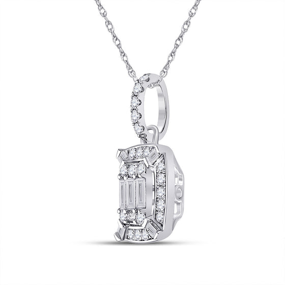 14k White Gold Womens Baguette Diamond Cluster Pendant 1/2 Cttw