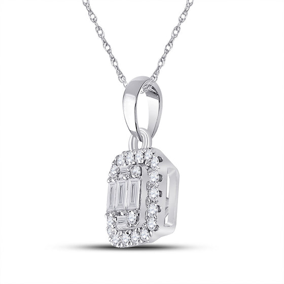 14k White Gold Womens Baguette Diamond Cluster Pendant 1/4 Cttw