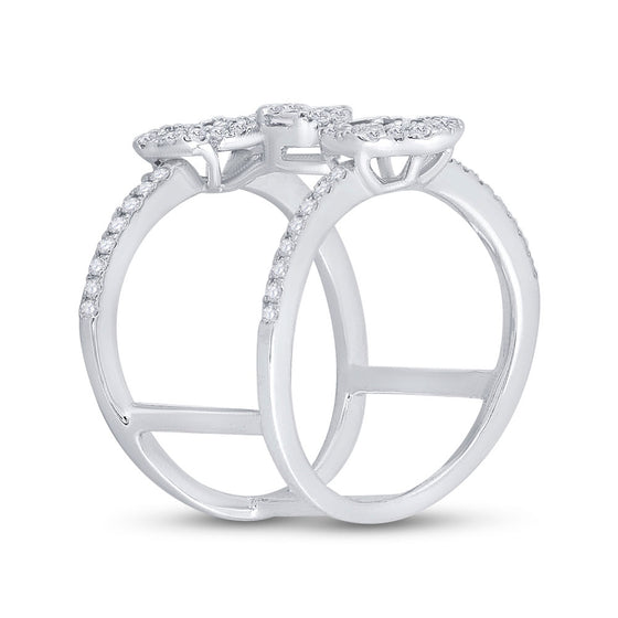 14k White Gold Womens Round Blue Sapphire Diamond Negative Space Band Ring 1 Cttw