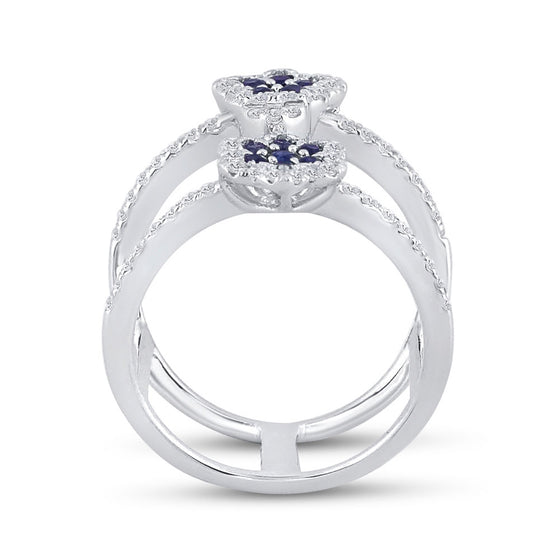14k White Gold Womens Round Blue Sapphire Diamond Negative Space Band Ring 1 Cttw