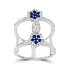  14k White Gold Womens Round Blue Sapphire Diamond Negative Space Band Ring 1 Cttw