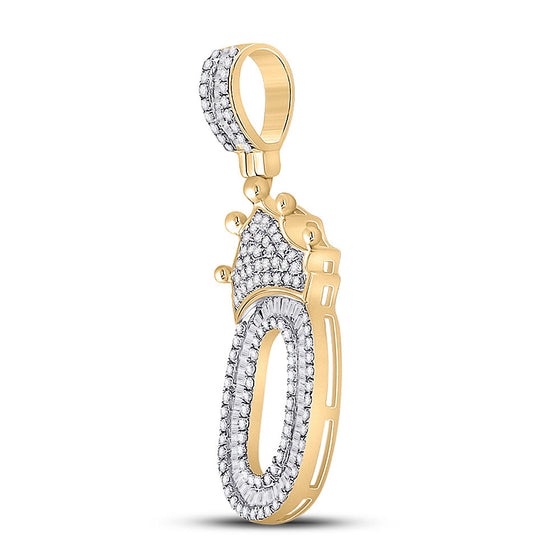 10k Yellow Gold Mens Baguette Diamond Number 0 Crown Charm Pendant 3/4 Cttw