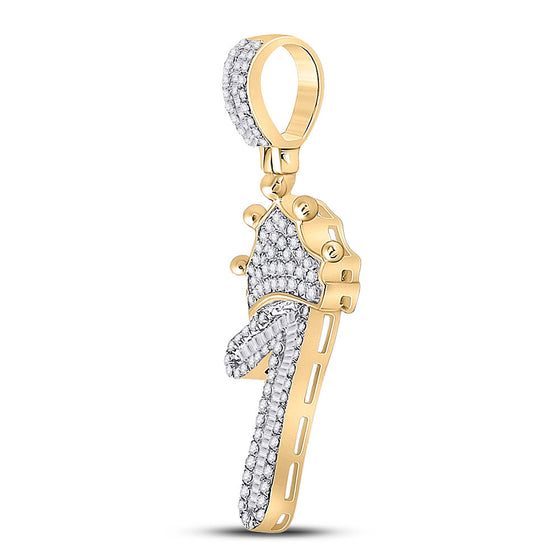 10k Yellow Gold Mens Baguette Diamond Number 1 Crown Charm Pendant 1/2 Cttw