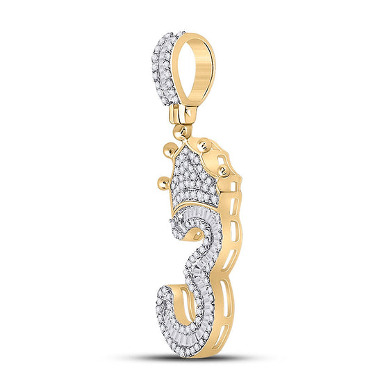 10k Yellow Gold Mens Baguette Diamond Number 3 Crown Charm Pendant 5/8 Cttw