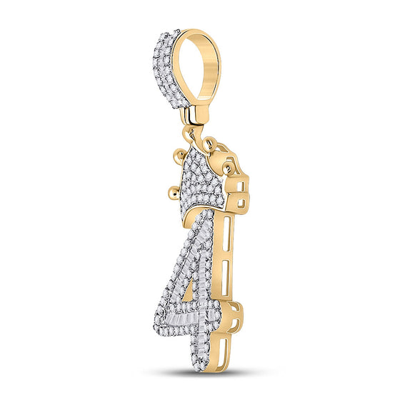 10k Yellow Gold Mens Baguette Diamond Number 4 Crown Charm Pendant 3/4 Cttw