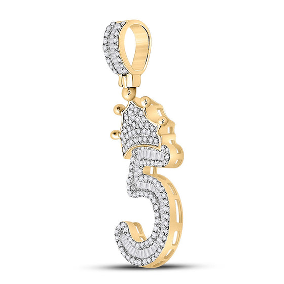 10k Yellow Gold Mens Baguette Diamond Number 5 Crown Charm Pendant 3/4 Cttw