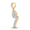10k Yellow Gold Mens Baguette Diamond Number 7 Crown Charm Pendant 5/8 Cttw