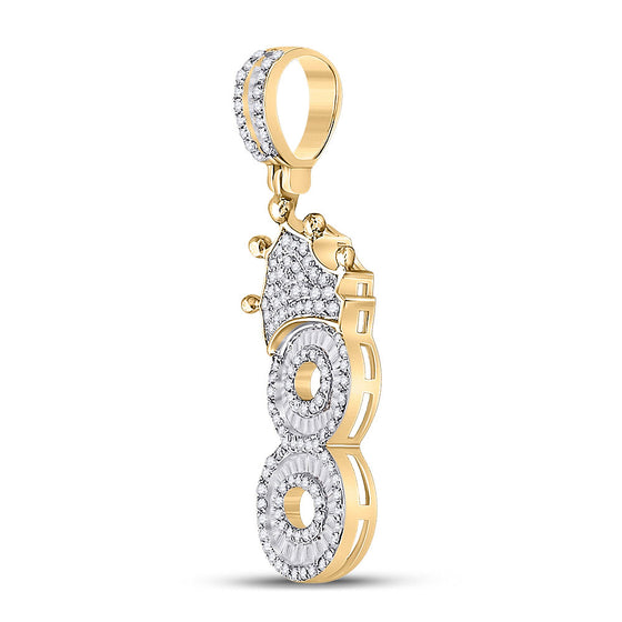 10k Yellow Gold Mens Round Diamond Number 8 Crown Charm Pendant 3/4 Cttw