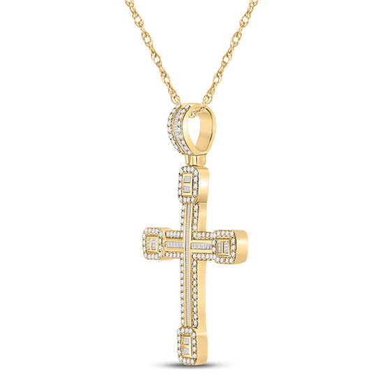 14k Yellow Gold Mens Baguette Diamond Cross Charm Pendant 2 Cttw