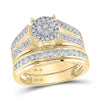 14k Yellow Gold His Hers Round Diamond Cluster Matching Wedding Set 1-1/4 Cttw