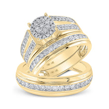  14k Yellow Gold His Hers Round Diamond Cluster Matching Wedding Set 1-1/4 Cttw