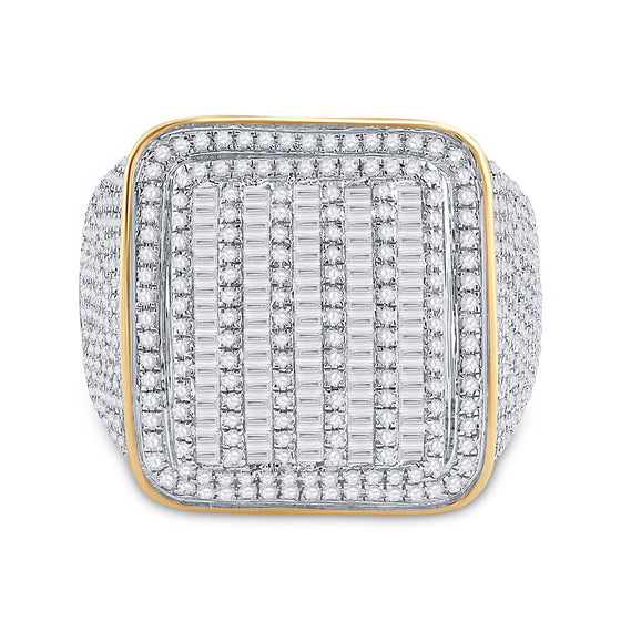14k Yellow Gold Mens Baguette Diamond Square Ring 2-1/2 Cttw