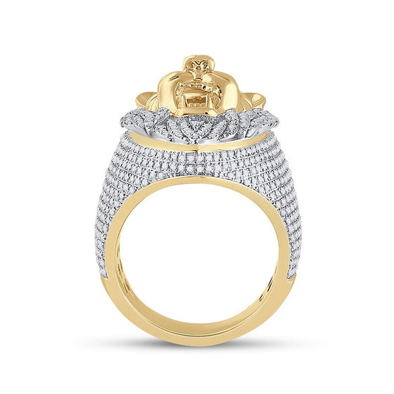 14k Yellow Gold Mens Round Ruby Diamond Lion Face Animal Ring 1-3/4 Cttw