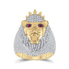 14k Yellow Gold Mens Round Ruby Diamond Lion Face Animal Ring 1-3/4 Cttw