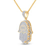 14k Yellow Gold Mens Baguette Diamond Eye Fatima Hamsa Charm Pendant 1-1/2 Cttw
