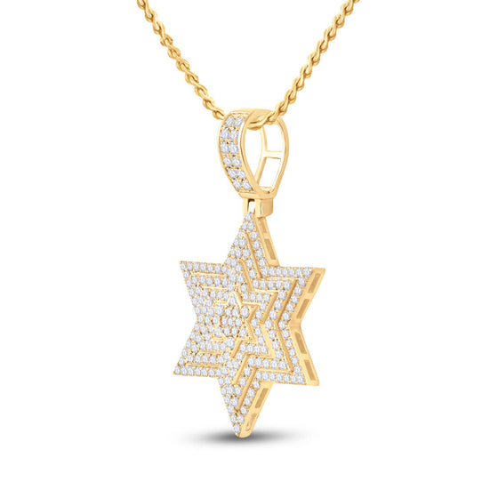 14k Yellow Gold Mens Round Diamond Magen David Star Charm Pendant 3 Cttw