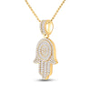 14k Yellow Gold Mens Baguette Diamond Hamsa Hand Charm Pendant 3 Cttw