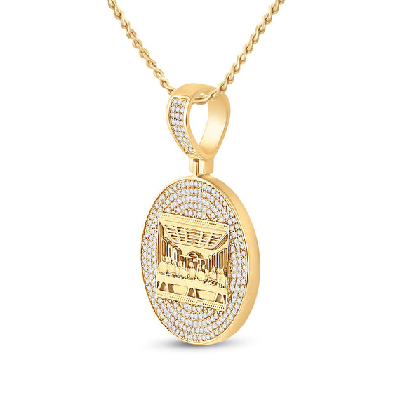 14k Yellow Gold Mens Round Diamond Last Supper Charm Pendant 3-1/4 Cttw