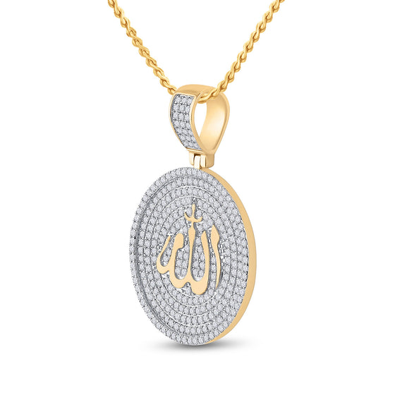 14k Yellow Gold Mens Round Diamond Allah Islam Circle Charm Pendant 2-3/4 Cttw