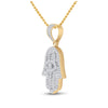 14k Yellow Gold Mens Baguette Diamond Hamsa Hand Charm Pendant 1/2 Cttw