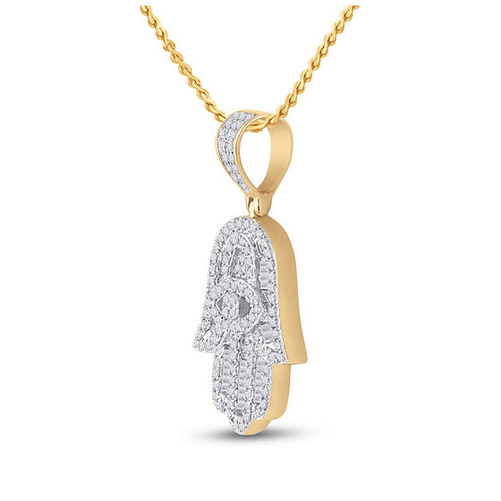 14k Yellow Gold Mens Baguette Diamond Hamsa Hand Charm Pendant 1/2 Cttw