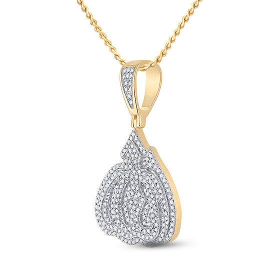 14k Yellow Gold Mens Round Diamond Allah Islam Charm Pendant 5/8 Cttw