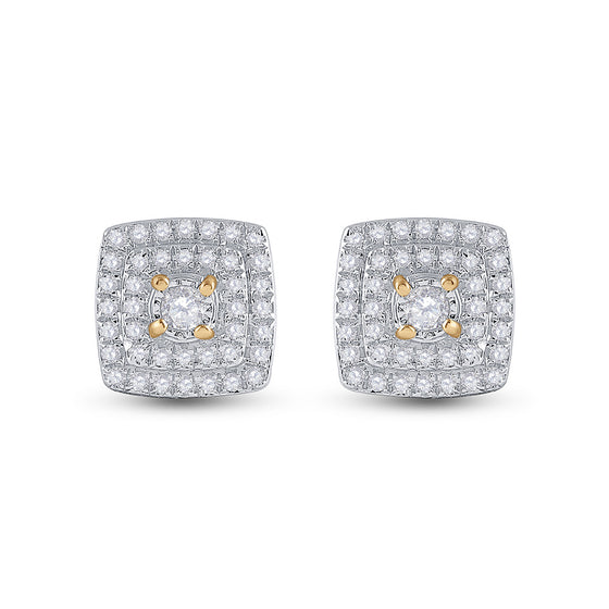 10k Yellow Gold Womens Round Diamond Square Earrings 1/4 Cttw
