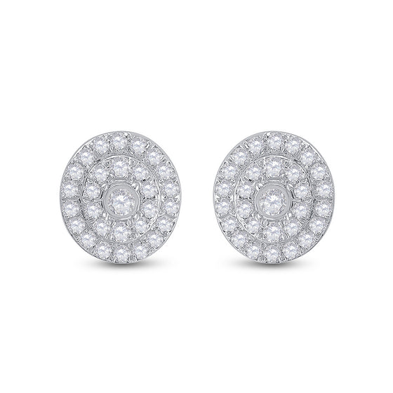 10k White Gold Womens Round Diamond Oval Earrings 1/3 Cttw