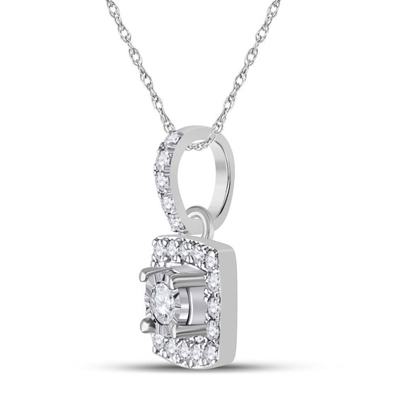 10k White Gold Womens Round Diamond Square Pendant 1/6 Cttw