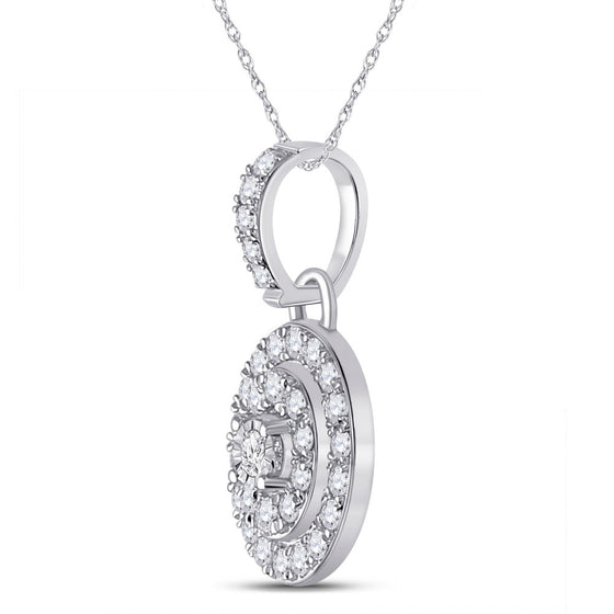 10k White Gold Womens Round Diamond Oval Pendant 1/3 Cttw