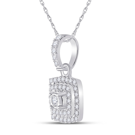 10k White Gold Womens Round Diamond Square Pendant 1/4 Cttw