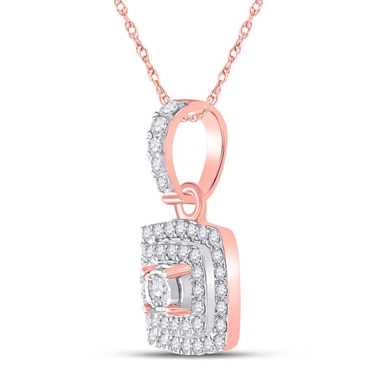 10k Rose Gold Womens Round Diamond Square Pendant 1/4 Cttw