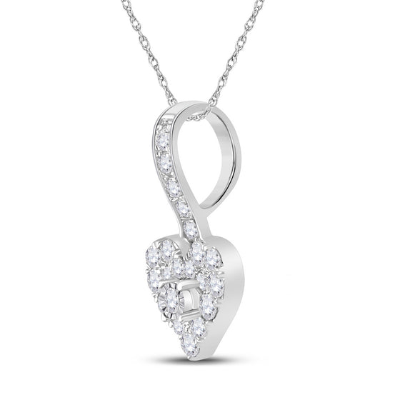 10k White Gold Womens Round Diamond Heart Pendant 1/3 Cttw