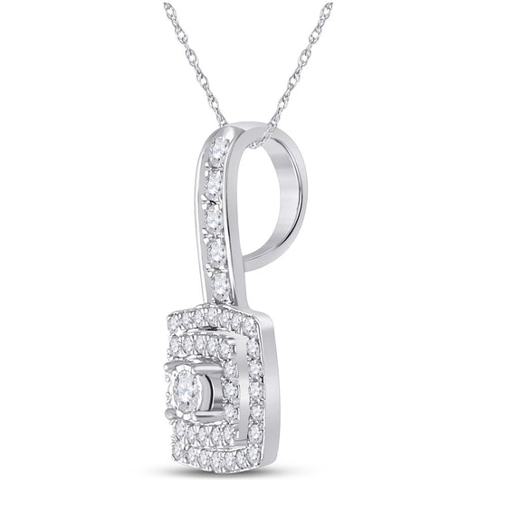 10k White Gold Womens Round Diamond Square Pendant 1/3 Cttw