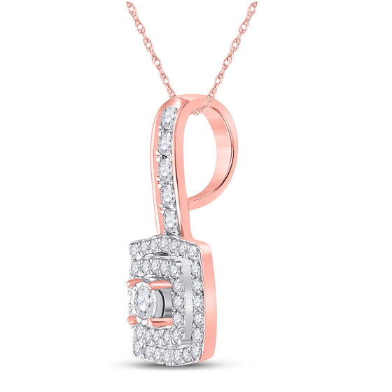 10k Rose Gold Womens Round Diamond Square Pendant 1/3 Cttw