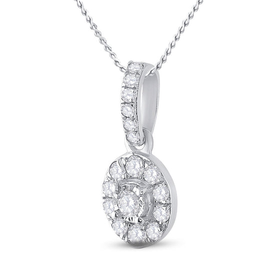 10k White Gold Womens Round Diamond Oval Pendant 1/5 Cttw