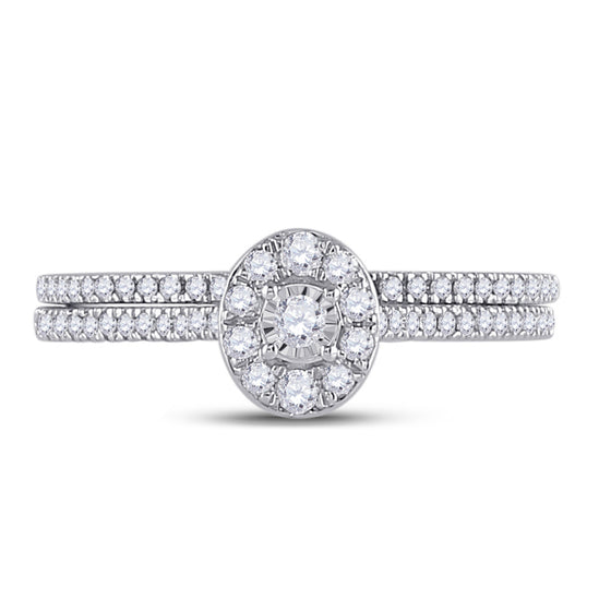 10k White Gold Round Diamond Oval Bridal Wedding Ring Band Set 1/3 Cttw