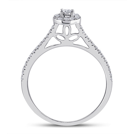10k White Gold Round Diamond Oval Bridal Wedding Ring Band Set 1/3 Cttw