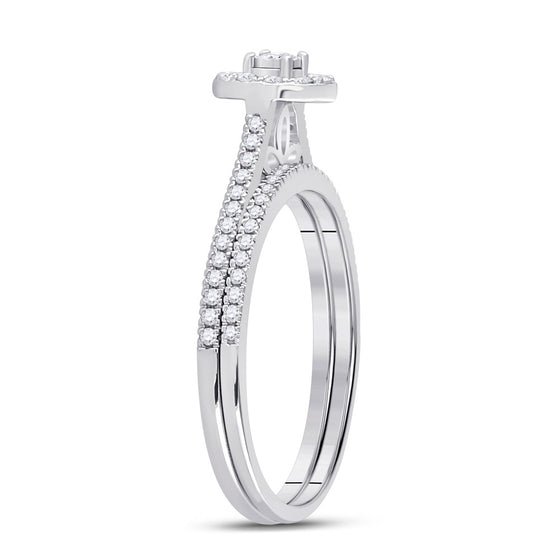 10k White Gold Round Diamond Oval Bridal Wedding Ring Band Set 1/3 Cttw