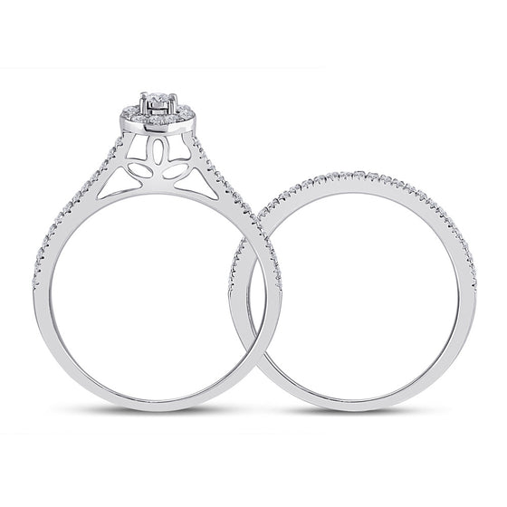10k White Gold Round Diamond Oval Bridal Wedding Ring Band Set 1/3 Cttw