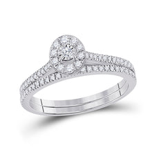  10k White Gold Round Diamond Oval Bridal Wedding Ring Band Set 1/3 Cttw