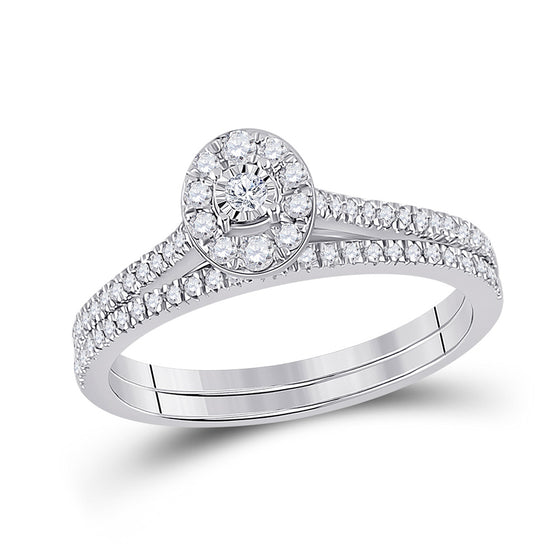 10k White Gold Round Diamond Oval Bridal Wedding Ring Band Set 1/3 Cttw