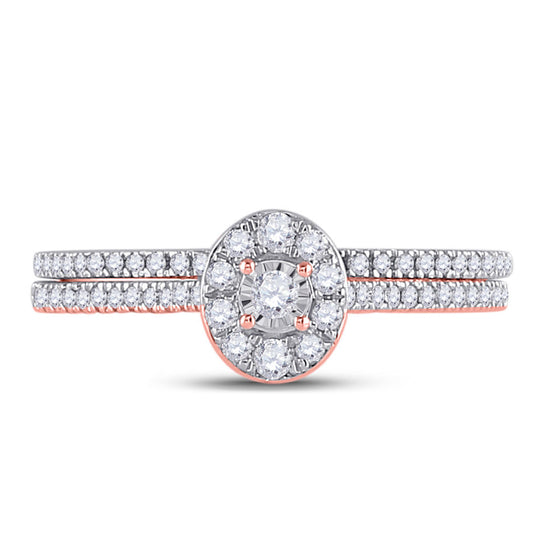 10k Rose Gold Round Diamond Oval Bridal Wedding Ring Band Set 1/3 Cttw