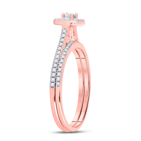 10k Rose Gold Round Diamond Oval Bridal Wedding Ring Band Set 1/3 Cttw