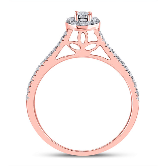 10k Rose Gold Round Diamond Oval Bridal Wedding Ring Band Set 1/3 Cttw