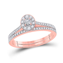  10k Rose Gold Round Diamond Oval Bridal Wedding Ring Band Set 1/3 Cttw