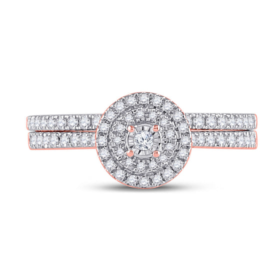 10k Rose Gold Round Diamond Bridal Wedding Ring Band Set 1/3 Cttw